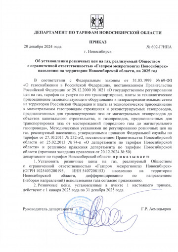Изменение цены на газ